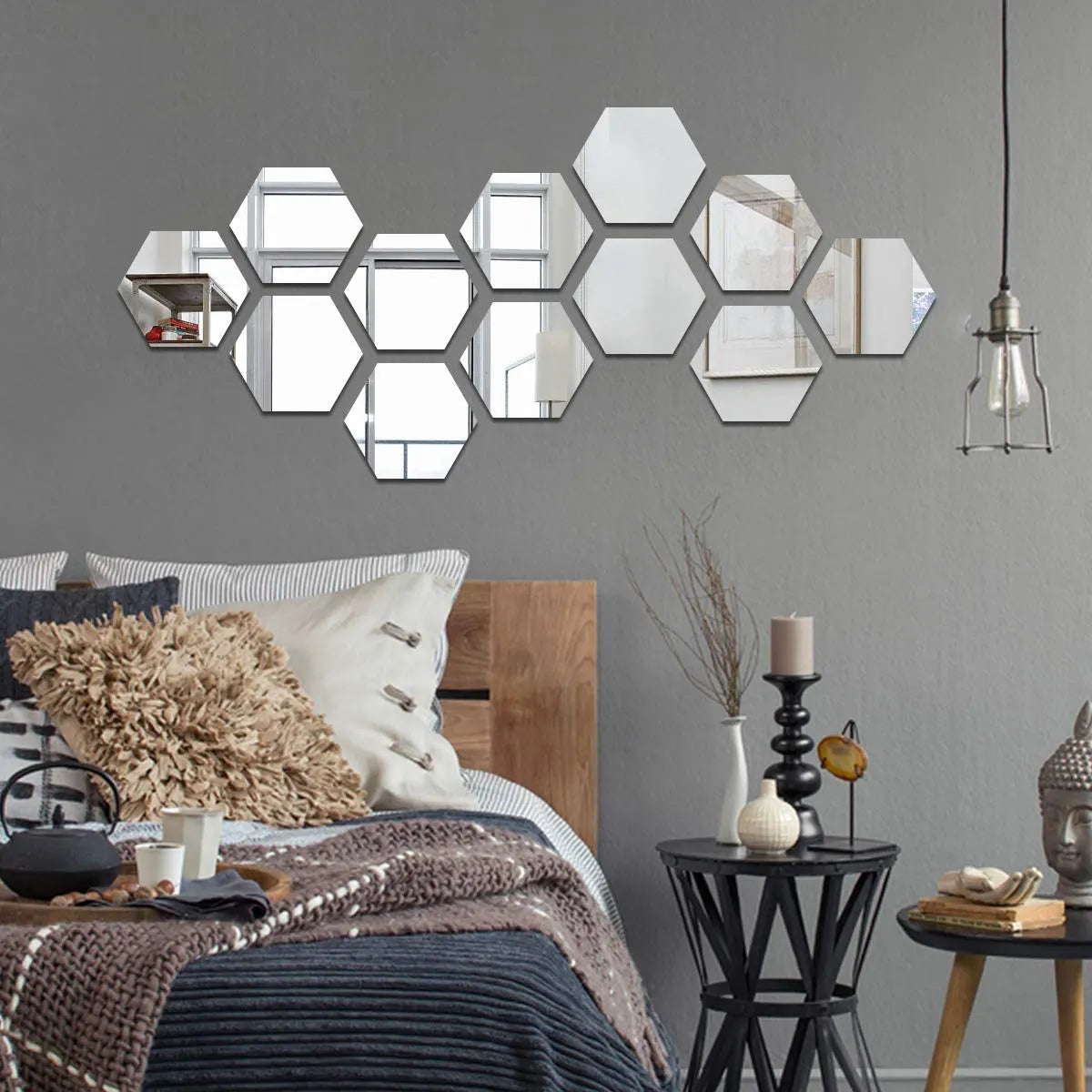 Hexagon Acrylic Mirror Wall Stickers – DIY Geometric Home Decor for Living Room & Bedroom