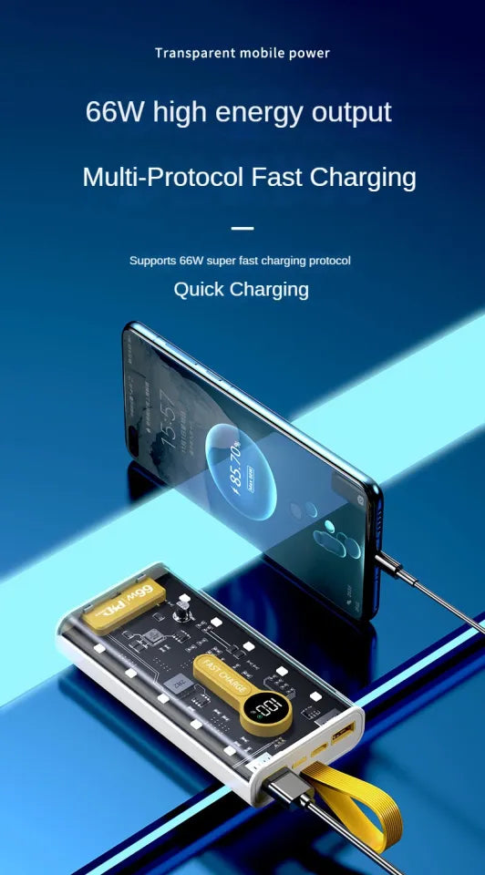 Transparent Power Bank with LED Light –2000 mAh Portable Charger